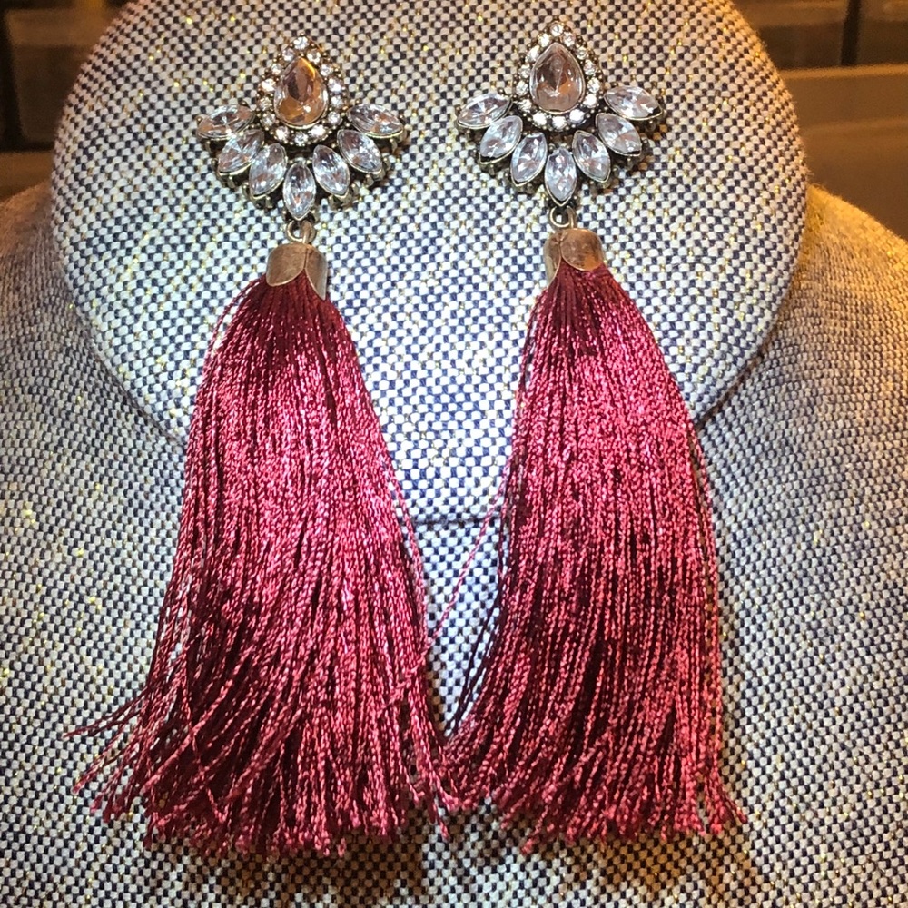 Rhinestone jeweled and maroon tassel earrings!